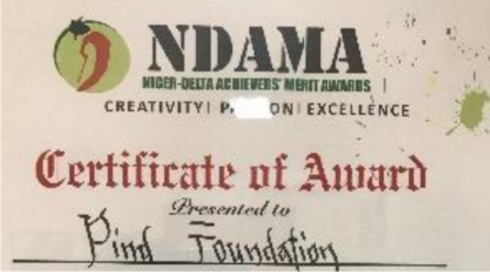 <strong>Certificate of Award 2012:</strong> from Niger Delta Achievers’ Merit Awards (NDAMA) for launching the most supportive concepts for the region.